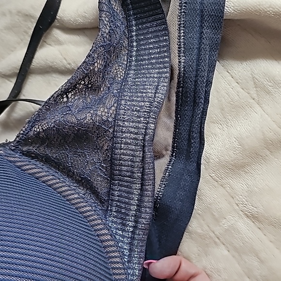 Victoria's Secret 36D Bombshell Plunge Push Up bra blue silver lace - Picture 4 of 11